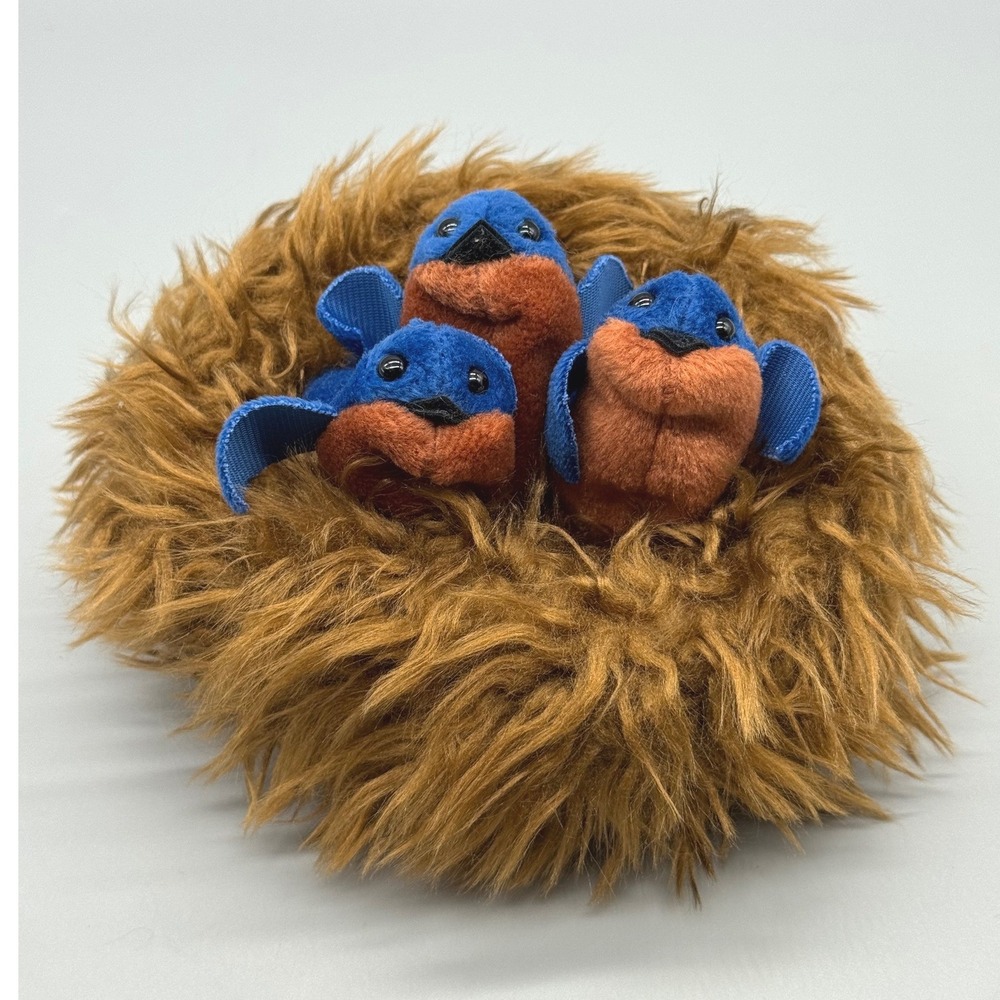 Folktails Folkmanis Blue Birds in Nest Finger Puppet Brown Blue